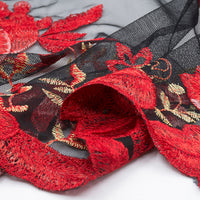 130cm Width x 95cm Length Premium Red Floral Embroidery Black Lace Fabric