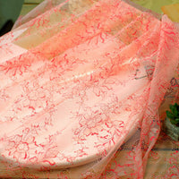 150cm Width x 95cm Length Premium Orange Red Floral Embroidery Lace Fabric