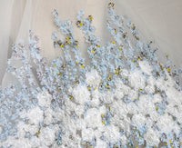 150cm Width x 95cm Length Premium 3D Vine Floral Embroidery Organza Lace Fabric Fabric
