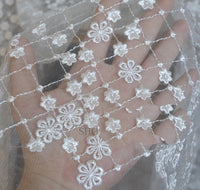 125cm Width Daisy Flowers on Net Grid Floral Embroidery Lace Fabric by the Yard