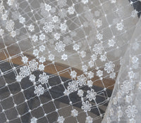 125cm Width Daisy Flowers on Net Grid Floral Embroidery Lace Fabric by the Yard