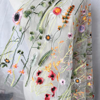 130cm Width x 95cm Length Colorful Botanical Flower Pattern Embroidered Lace Fabric