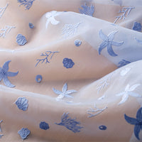 135cm Width Blue Organza Ocean Creatures Starfish Tulle Embroidery Lace Fabric by the Yard