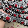 5cm Width x 290cm Length Premium Lolita White&Black 2-layer Rose Floral Embroidery Chiffon Lace Fabric Ribbon Trim