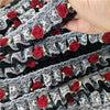 5cm Width x 290cm Length Premium Lolita White&Black 2-layer Rose Floral Embroidery Chiffon Lace Fabric Ribbon Trim