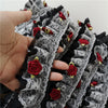 5cm Width x 290cm Length Premium Lolita White&Black 2-layer Rose Floral Embroidery Chiffon Lace Fabric Ribbon Trim