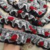 5cm Width x 290cm Length Premium Lolita White&Black 2-layer Rose Floral Embroidery Chiffon Lace Fabric Ribbon Trim