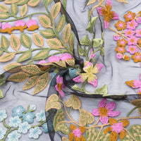 145cm Width x 95cm Length Premium Vintage Botanical Branch Floral Embroidery Lace Fabric Black
