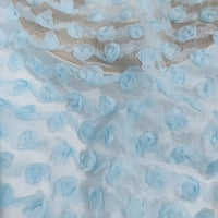 幅130cm×長さ95cm 立体 バラのつぼみ 花柄 刺繍 シフォン レース生地 ブルー