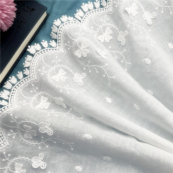 2 Yards x 28.5cm Width Vintage Bluebell Floral Embroidery Cotton Lace Trim