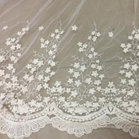 130cm 幅ヴィンテージ スター ツリー花柄刺繍レース チュール生地ヤード