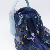150cm Width x 95cm Length Premium Botanical Leaf Floral Embroidery Blue Lace Fabric