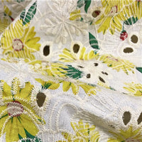 140cm Width x 95cm Length Premium Eyelet Daisy Floral Print Jacquard Embroidery Linen Fabric