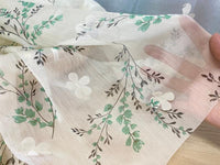 150cm Width x 95cm Length Green Branch Print Chiffon Lace Fabric with 3D Flower