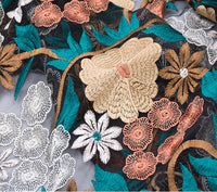 130cm Width x 95cm Length Premium Vintage Floral Embroidery Lace Fabric Black