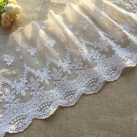 19.5cm Width x 190cm Length Vintage Branch Floral Embroidery Tulle Lace Fabric