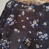148cm Width x 95cm Length Premium Chiffon  Floral Pattern Print Fabric Black