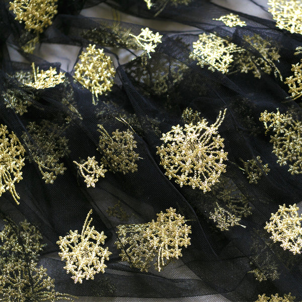 150cm Width x 95cm Length Vintage Black Tulle Lace Floral Embroidery Lace Fabric