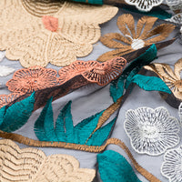 130cm Width x 95cm Length Premium Vintage Floral Embroidery Lace Fabric Black