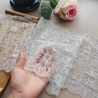 3 Yards x 20cm Width Premium Daisy Floral Embroidery Lace Fabric Trim