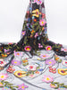 幅150cm×長さ95cm 高級ボタニカル カラフル花柄刺繍 ブラックレース生地