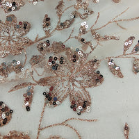 120cm Width x 95cm Length Premium Sequined Floral Golden Line  Embroidery Lace Fabric
