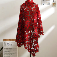 125cm Width x 95cm Length Premium Red Hollow out Chemical  Floral Lace Embroidery Fabric