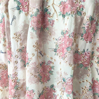135cm Width x 95cm Length Premium Vintage Floral Print Eyelet Embroidery Chiffon Fabric