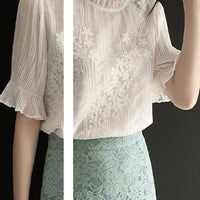 135cm Width x 90cm Length Vertical Strip  Chiffon Floral Embroidery Lace Fabric