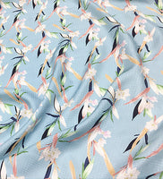 138cm Width x 95cm Length Premium Light Blue  Floral Silk Fabric
