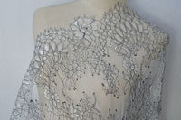 Grey net Symmetrical Floral Eyelash Embroidery Lace Fabric
