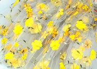 130cm幅のヤードによる黄色い3D花のシフォンの刺繍のレースの生地