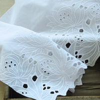 2 Yards x 36cm Width Premium Floral Embroidered Eyelet Cotton Lace Fabric Trim