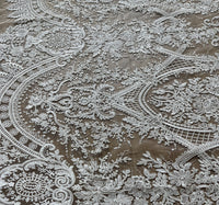 51 inches Width x 95cm Length Luxury Vintage European Style Sequined Floral Embroidery Lace Fabric