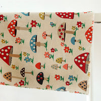 150cm Width x 95cm Length Vintage Mushroom and Flower Print Linen Fabric