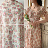 135cm Width x 95cm Length Premium Vintage Floral Print Eyelet Embroidery Chiffon Fabric