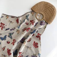 150cm Width x 95cm Length Dragonfly Butterfly and Flower Pattern Polyester Cotton Yarn-dyed Jacquard Fabric