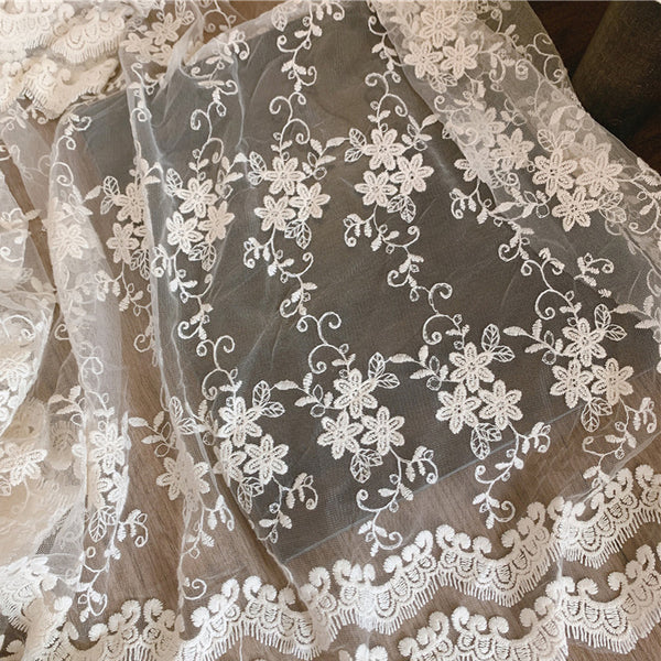 125cm Width Soft Tulle Vine Floral Embroidery Lace Fabric by the Yard