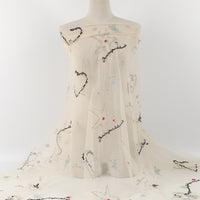 130cm Width x 95cm Length Premium Romantic Valentine Love Style Letter Words Heart and Doves Embroidery Tulle Lace Fabric
