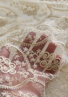 130cm Width x 95cm Length Premium Vintage Golden Thread Floral Embroidery Lace Fabric