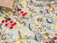 143cm Width Premium Vintage Colorful  Floral Embroidery Lace Fabric by the Yard