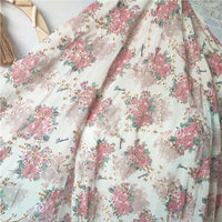 135cm Width x 95cm Length Premium Vintage Floral Print Eyelet Embroidery Chiffon Fabric