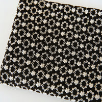 150cm Width x 95cm Length Premium Daisy Floral Embroidery Black Cotton Fabric