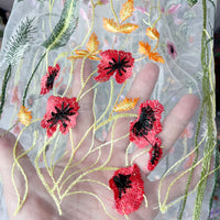 130cm Width x 95cm Length Colorful Botanical Flower Pattern Embroidered Lace Fabric