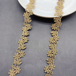 9 Yards x 1.7cm Width  Royal Golden Line Leaf and Flower Lace Ribbon Tape