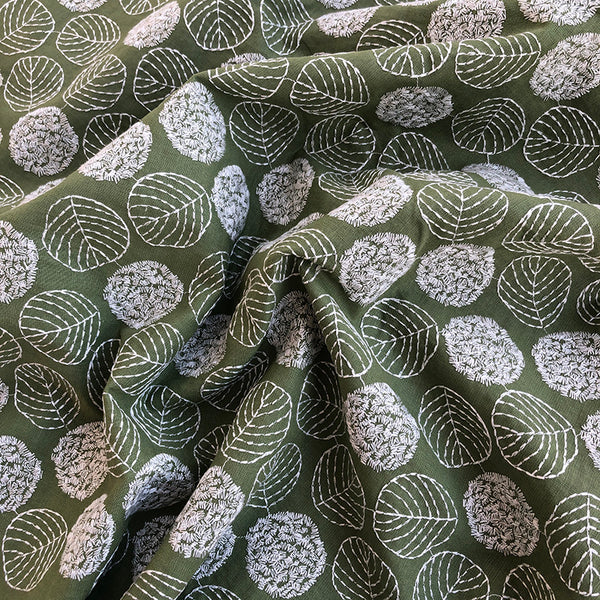140cm Width x 95cm Length Premium Vintage Leaf Embroidery Ramie Cotton Fabric