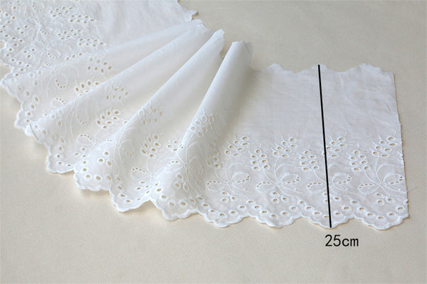 2 Yards x 25cm Width Premium Floral Embroidery Eyelet Cotton Lace