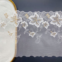3 ヤード X 16.5 cm 幅ゴールデン スレッドつる枝花の刺繍レース生地トリム