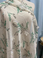 150cm Width x 95cm Length Green Branch Print Chiffon Lace Fabric with 3D Flower