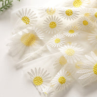 130cm Width Daisy Flowers Embroidery Fabric by the Yard